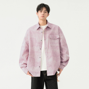 外套男女潮牌宽松百搭情侣衬衣 扎染印花牛仔衬衫 悟空有货秋季 新款