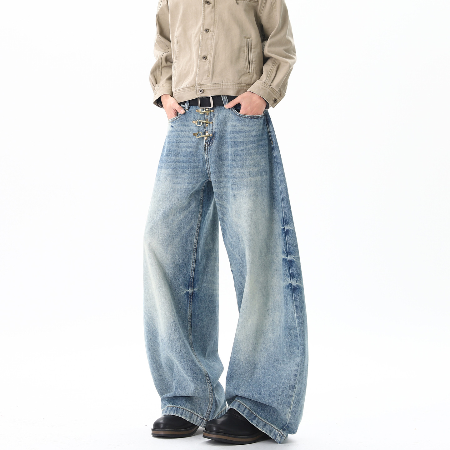 悟空有货潮牌美式水洗做旧弯刀牛仔裤男复古宽松cleanfit百搭长裤,男装,牛仔裤,淘宝优惠券,粉丝福利购,淘宝优惠卷