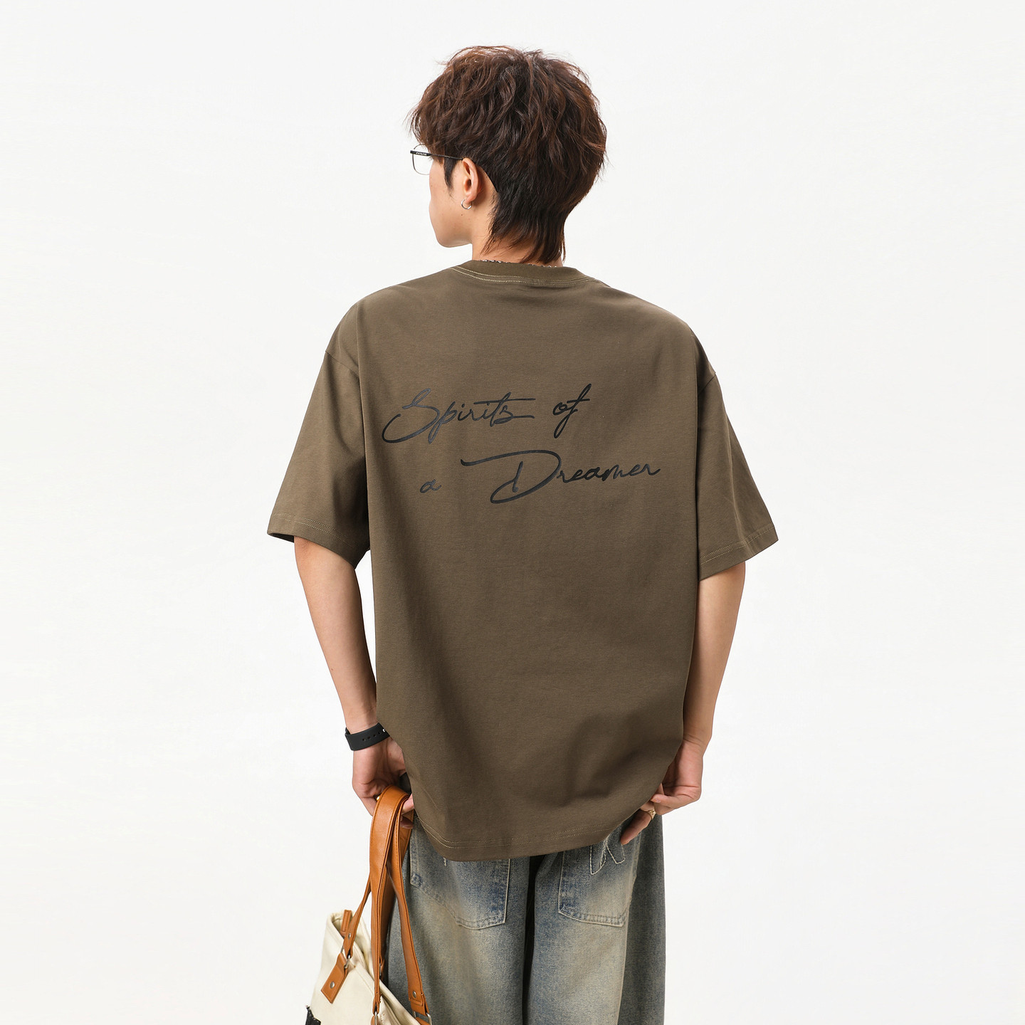 悟空有货美式复古字母印花圆领短袖T恤男女夏季潮牌百搭情侣体恤