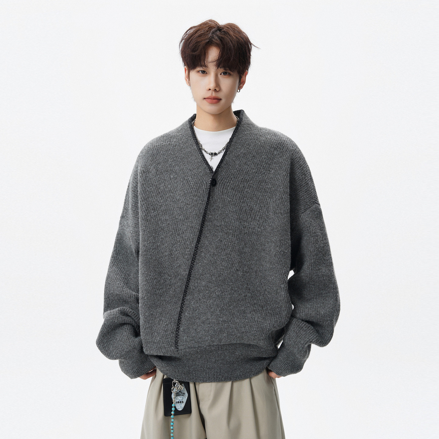 悟空有货美式复古慵懒风V领套头毛衣男女秋季情侣宽松休闲针织衫,男装,针织衫/毛衣,淘宝优惠券,粉丝福利购,淘宝优惠卷