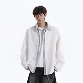 悟空有货假两件条纹拼接长袖 衬衫 男女潮牌设计感宽松休闲衬衣外套