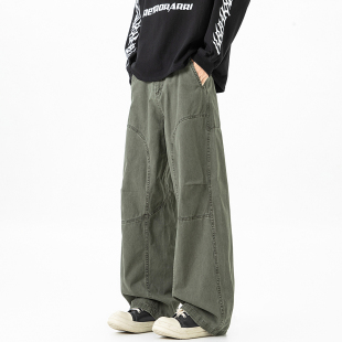 男潮牌宽松直筒纯棉休闲长裤 裤 复古褪色水洗解构工装 悟空有货美式