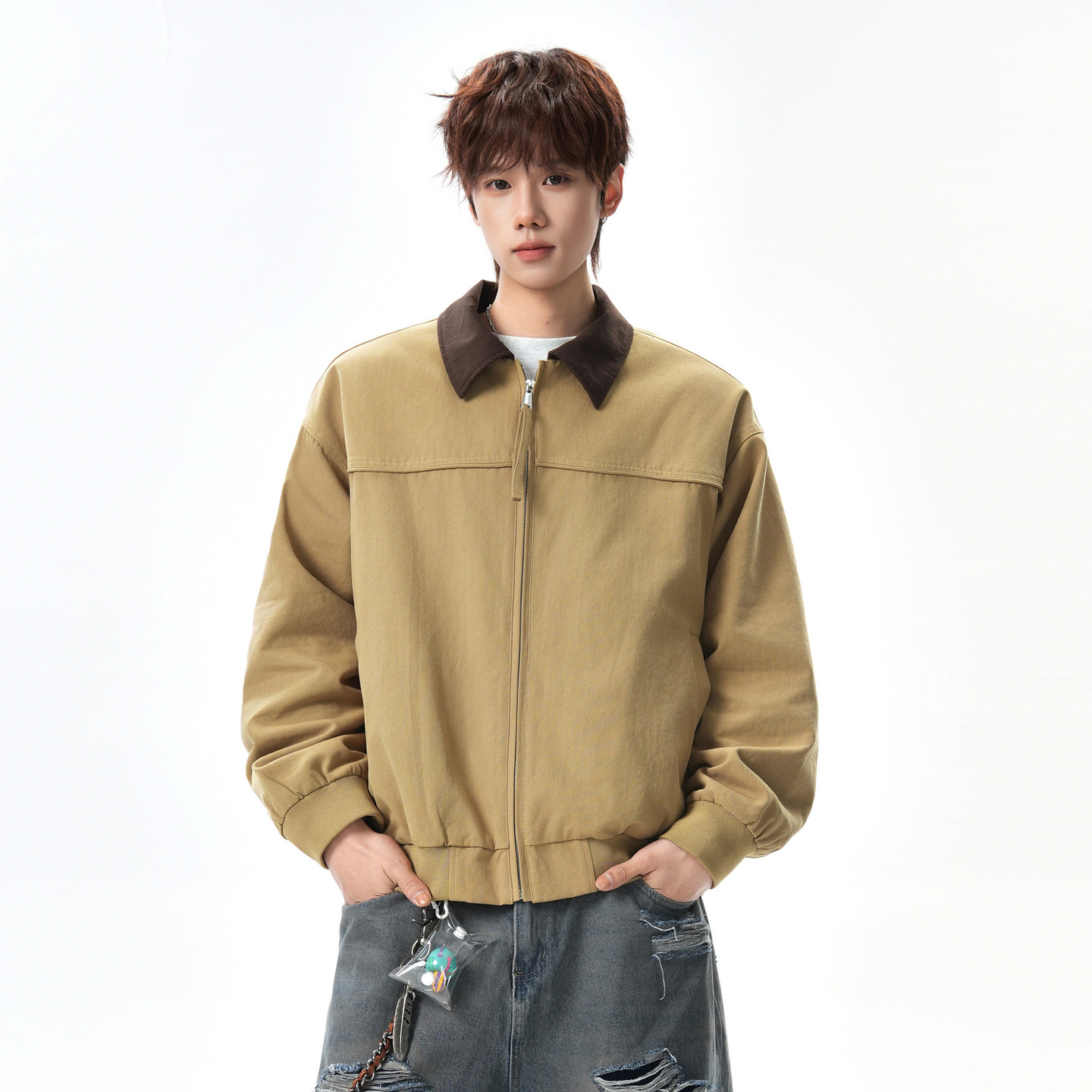 悟空有货潮牌春季复古格子拼接翻领夹克男女美式宽松百搭工装外套,男装,夹克,淘宝优惠券,粉丝福利购,淘宝优惠卷