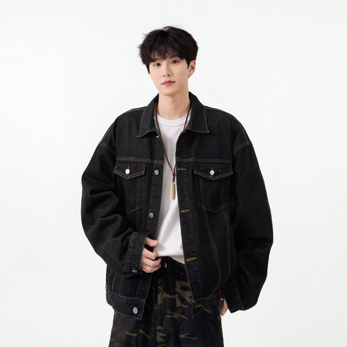 复古潮牌水洗做旧牛仔外套男女
