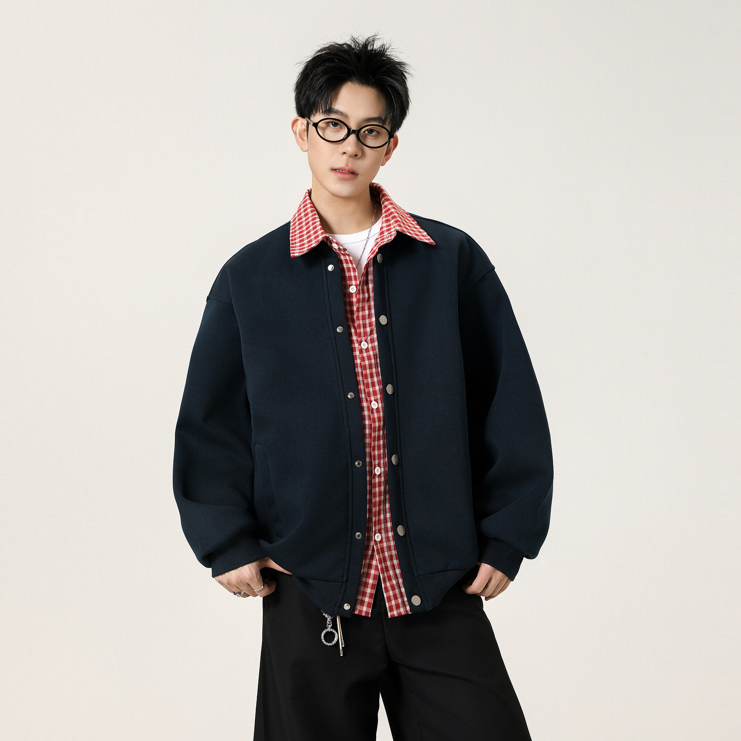 悟空有货美式复古格子假两件拼接翻领夹克男春季宽松情侣百搭外套,男装,夹克,淘宝优惠券,粉丝福利购,淘宝优惠卷