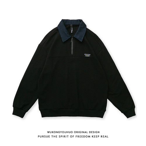 复古潮牌简约刺绣长袖POLO衫男