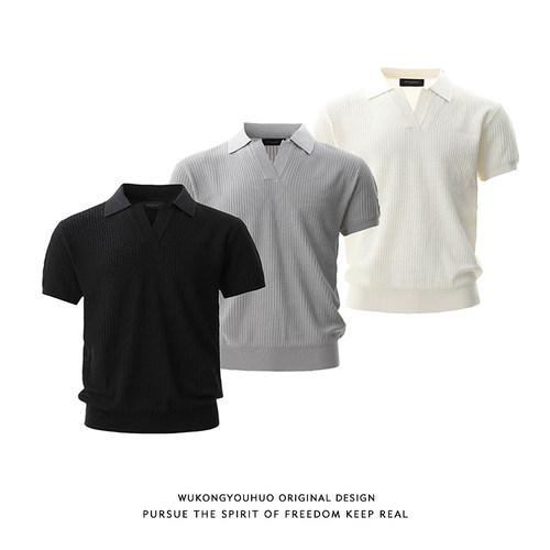 老钱风针织POLO领针织翻领短袖男