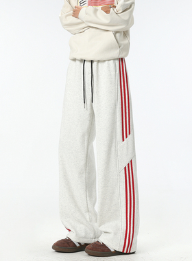 悟空有货潮牌美式条纹垂感运动卫裤男女街头复古情侣休闲百搭长裤