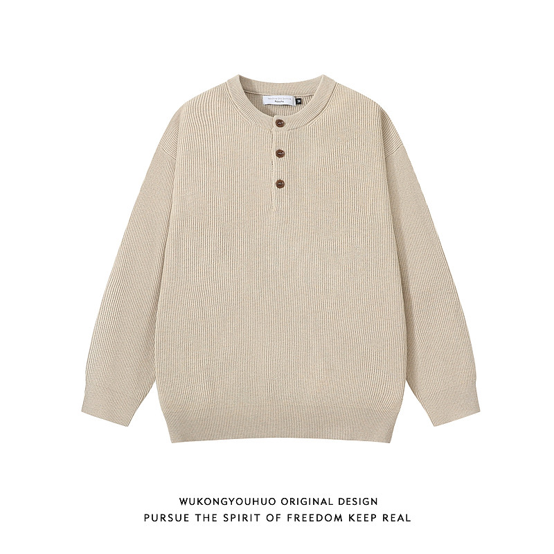 悟空有货秋冬复古纯色亨利领针织衫男女潮牌宽松情侣休闲百搭毛衣,男装,针织衫/毛衣,淘宝优惠券,粉丝福利购,淘宝优惠卷