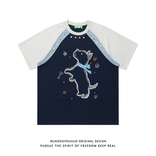 体恤 T恤男女潮牌宽松情侣百搭半袖 悟空有货夏季 撞色拼接插肩短袖