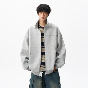 宽松情侣夹克 立领卫衣外套男女秋季 悟空有货美式 潮牌灰色重磅开衫