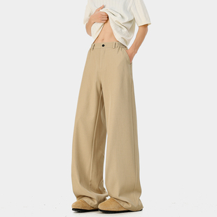 宽松百搭阔腿长裤 悟空有货潮牌复古简约纯色直筒垂感西裤 男女美式
