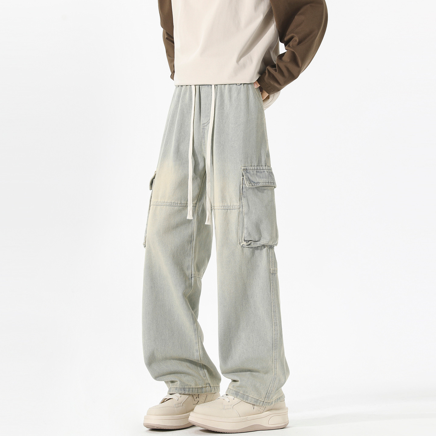 悟空有货潮牌美式复古大口袋水洗牛仔裤男宽松潮流百搭阔腿工装裤,男装,牛仔裤,淘宝优惠券,粉丝福利购,淘宝优惠卷