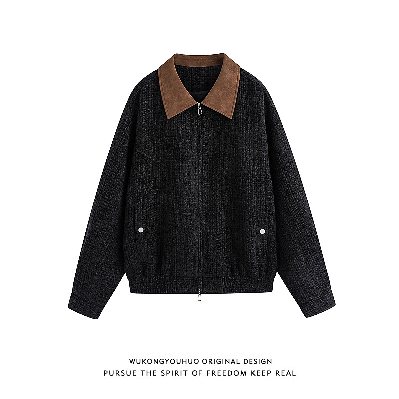 悟空有货潮牌复古撞色翻领工装夹克男女春秋宽松情侣巴蒂休闲外套,男装,夹克,淘宝优惠券,粉丝福利购,淘宝优惠卷