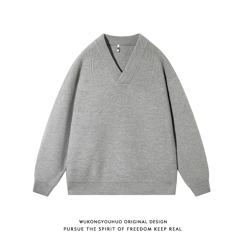 悟空有货复古老钱风V领针织衫男女秋季宽松情侣休闲打底套头毛衣,男装,针织衫/毛衣,淘宝优惠券,粉丝福利购,淘宝优惠卷