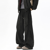 男女街头复古宽松潮流百搭长裤 悟空有货潮牌美式 褶皱水洗运动卫裤