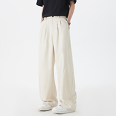 男复古宽松百搭阔腿休闲裤 悟空有货潮牌美式 解构拼接直筒垂感西裤