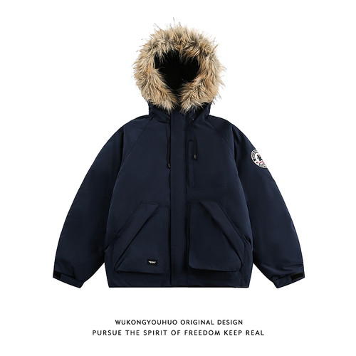 冬季户外工装大毛领连帽派克服