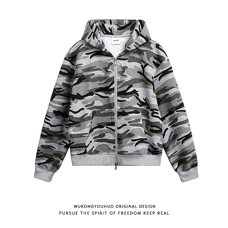 悟空有货美式复古迷彩开衫短款连帽外套男女春季潮牌情侣宽松夹克,男装,卫衣,淘宝优惠券,粉丝福利购,淘宝优惠卷