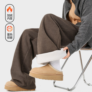 宽松保暖百搭休闲裤 悟空有货潮牌复古重磅加绒加厚垂感卫裤 男冬季