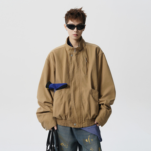 悟空有货美式复古解构拼立领工装夹克男潮牌宽松情侣休闲百搭外套