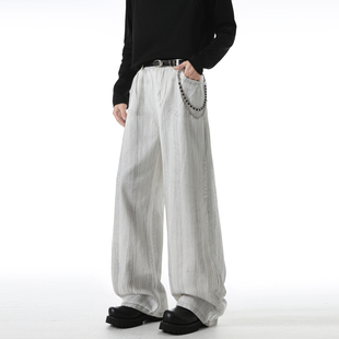 悟空有货潮牌美式扎染直筒白色牛仔裤男复古宽松潮流百搭阔腿长裤