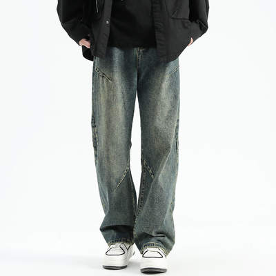 美式潮牌做旧小众直筒牛仔裤复古