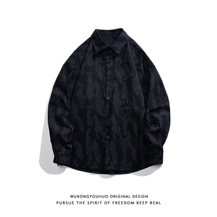 男女潮牌街头宽松情侣休闲衬衣外套 衬衫 悟空有货春季 嘻哈条纹长袖