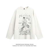 T恤男2025秋季 悟空有货美式 复古手绘涂鸦长袖 宽松休闲纯棉圆领tee