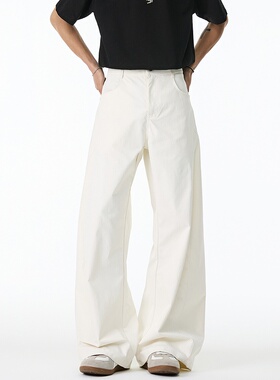 悟空有货潮牌美式白色弯刀休闲裤男女复古宽松cleanfit高级感长裤