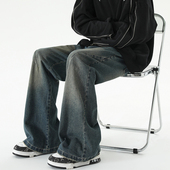 男cleanfit街头宽松直筒长裤 悟空有货美式 复古做旧水洗微喇牛仔裤