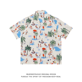 衬衫 悟空有货夏季 潮牌夏威夷风短袖 男女街头宽松情侣百搭度假衬衣