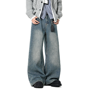 男宽松cleanfit休闲百搭长裤 悟空有货潮牌美式 水洗做旧直筒牛仔裤