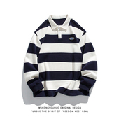 POLO衫 悟空有货秋季 日系撞色粗条纹长袖 男女潮牌宽松情侣休闲衬衣