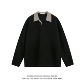 男美式 悟空有货千鸟格拼接老钱风长袖 POLO衫 复古高级感空气层上衣