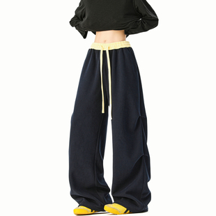 悟空有货潮牌复古撞色抽绳松紧水洗运动卫裤 男宽松情侣百搭休闲裤