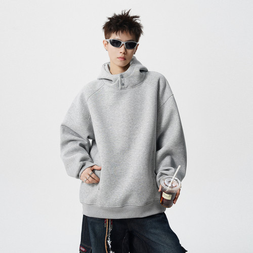 潮牌美式重磅纽扣连帽卫衣男女