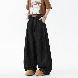 街头宽松百搭阔腿拖地长裤 悟空有货潮牌复古丹宁弯刀牛仔裤 男美式