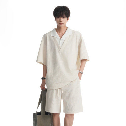 假两件肌理感休闲运动套装男夏季