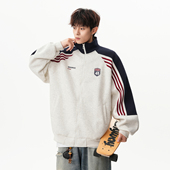 悟空有货美式 宽松情侣百搭休闲外套 潮牌撞色条纹立领卫衣男女秋季