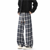 悟空有货日系复古慵懒风抽绳格子裤 男女松弛感宽松阔腿格纹休闲裤