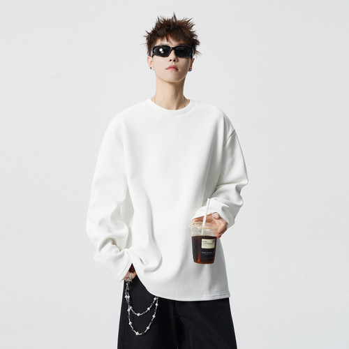 简约纯色基础德绒长袖T恤男