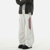 情侣宽松休闲长裤 悟空有货复古潮牌条纹直筒垂感运动卫裤 男女秋季