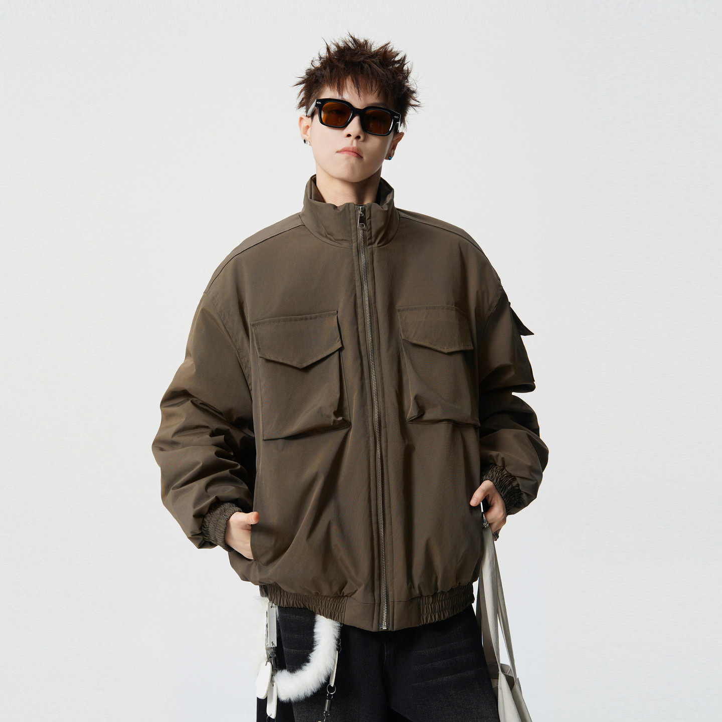 美式潮牌大口袋立领飞行员棉衣