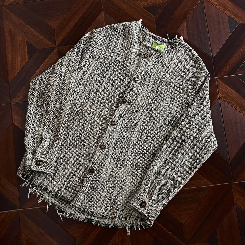 废土风编织毛边无领夹克男女美式