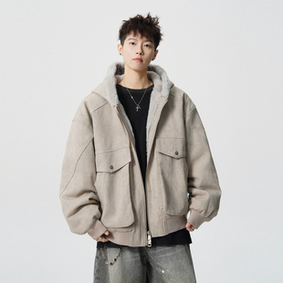 悟空有货美式 潮牌保暖百搭棉衣外套 大理石座山雕连帽棉服男女冬季