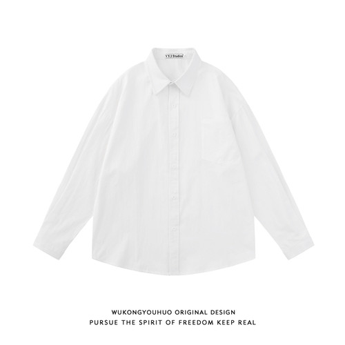 春季复古简约纯色长袖衬衫男女