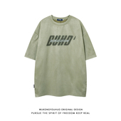 悟空有货欧美嘻哈字母涂鸦麂皮绒短袖 T恤男潮牌高街慵懒风情侣tee