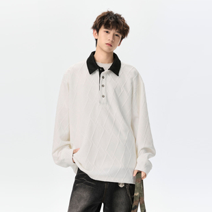 悟空有货肌理感菱格提花polo衫卫衣男秋季简约高级感情侣内搭上衣