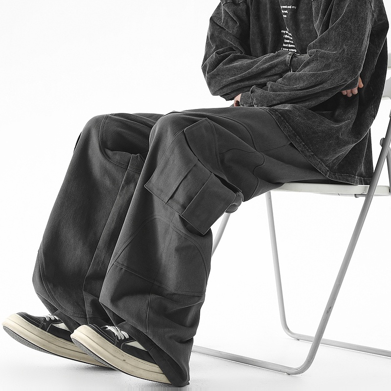 美式复古嘻哈多口袋直筒工装裤